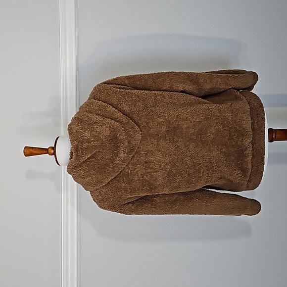 SHEIN Sherpa Long Sleeve Half Zip Teddy Hoodie w Kangaroo Pouch Brown Black XS - Picture 11 of 12